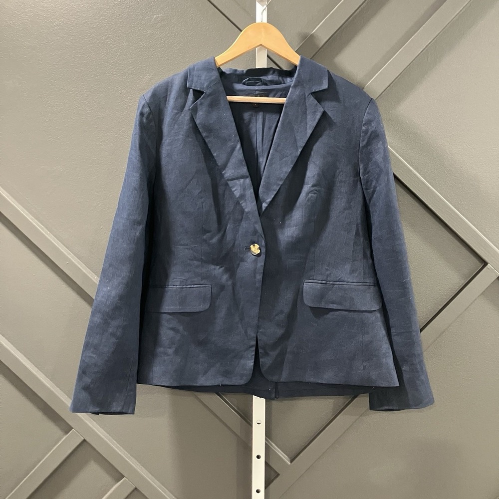 Quince 100% European Linen Structured Blazer Deep Navy Womens Size Large